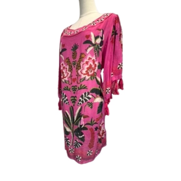 FARM Rio Anthropologie Pink Leopard Forest Beach Cover-Up Dress Kaftan (S) - Picture 9 of 13